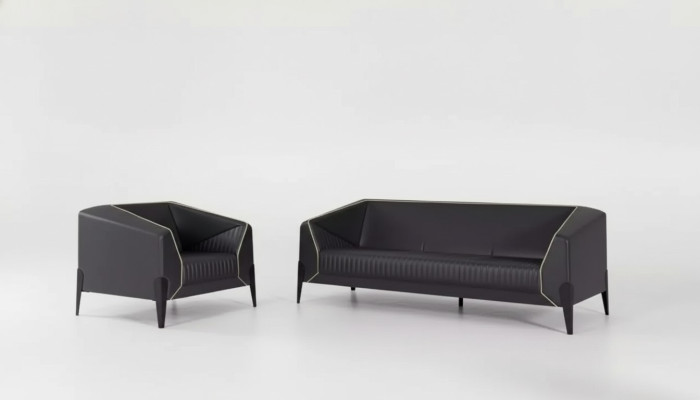 Schwarze Büromöbel Sofagarnitur Sessel Dreisitzer Komplettes Möbel Set