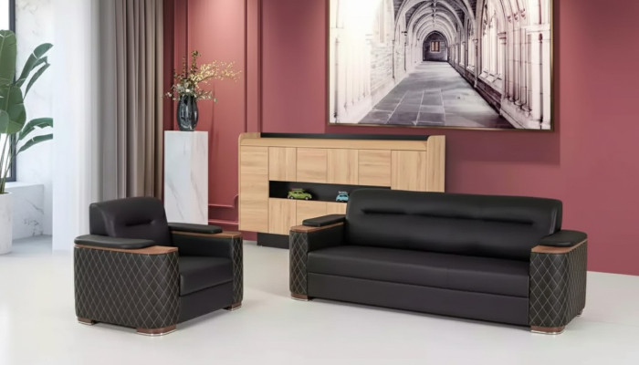 Schwarze Couchgarnitur Dreisitzer Sessel Arbeitszimmer Luxus 2tlg 