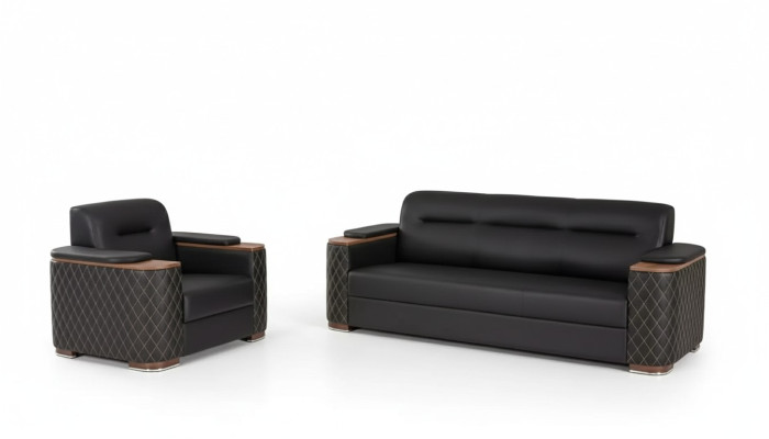 Schwarze Couchgarnitur Dreisitzer Sessel Arbeitszimmer Luxus 2tlg 