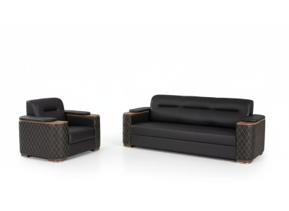 Schwarze Couchgarnitur Dreisitzer Sessel Arbeitszimmer Luxus 2tlg 