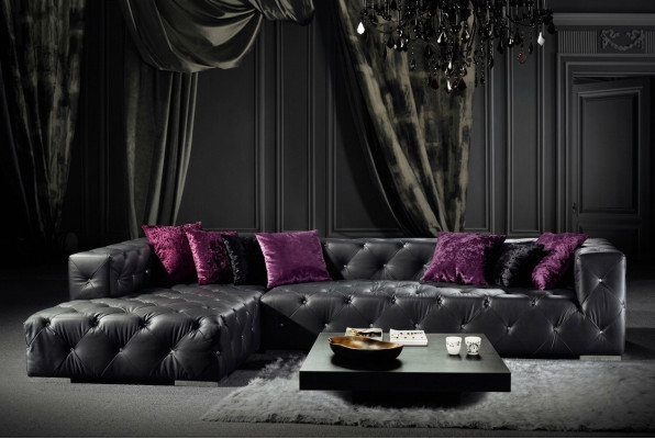 Ecksofa L-Form Chesterfield Luxus Sofa Schwarz Couch Ledersofa