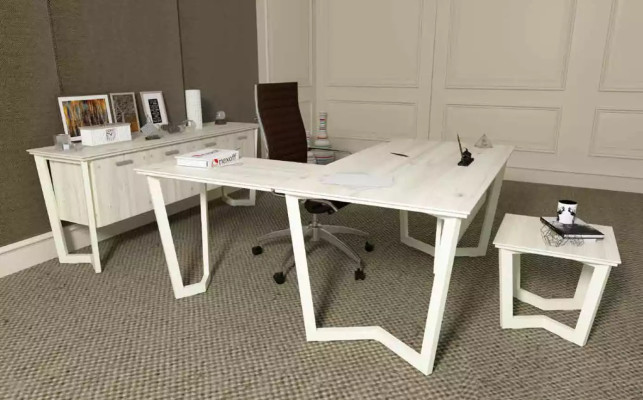 Moderner Weißer Schreibtisch Luxus Ecktisch Holzmöbel Arbeitszimmer Neu