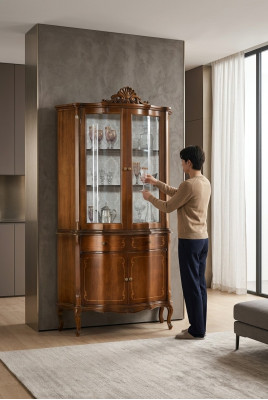 Holzvitrine Hochwertige Luxus Vitrine Schrank klassisches Design Möbel braun