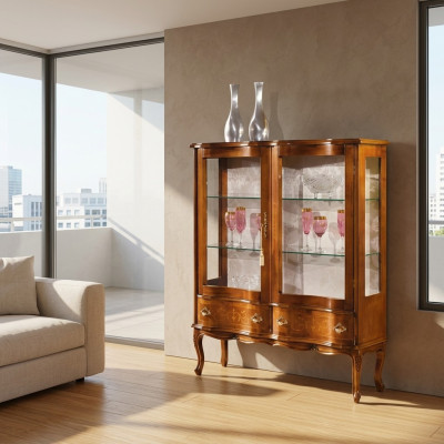 Glas Luxuriös Braun Holz Vitrine Exklusiv Wohnzimmer Möbel Neu