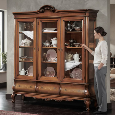 Wohnzimmer Vitrine Klassische Holzmöbel mit maßgeschneiderten Schubladen Vitrine