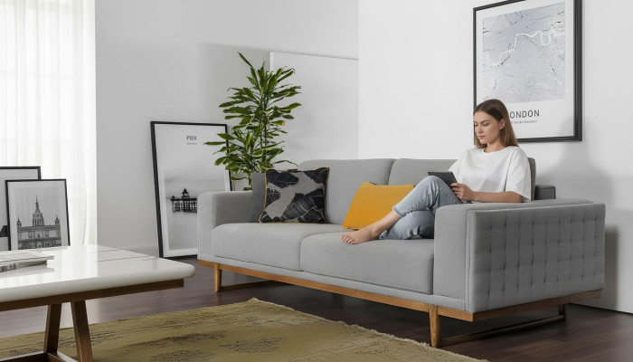 Dreisitzer Sofa 3 Sitzer Stoffsofa Sofas Modern Grau Stoff Couch Neu