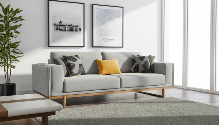 Dreisitzer Sofa 3 Sitzer Stoffsofa Sofas Modern Grau Stoff Couch Neu