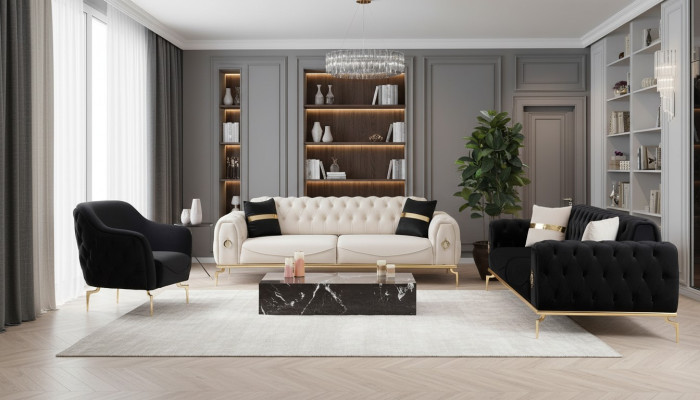 Chesterfield Sitzgruppe Luxus Sitzgarnitur Polstermöbel Dreisitzer Sessel