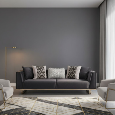 Dreisitzer Sofa Polstersofa Moderne Blau Sofas Stoffsofa Holz Stoff