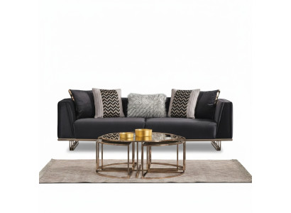 Dreisitzer Sofa Polstersofa Moderne Blau Sofas Stoffsofa Holz Stoff