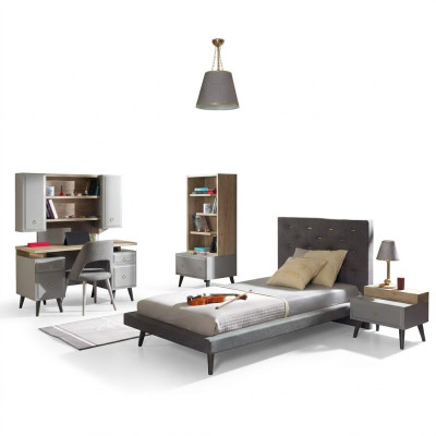 Komplete Jugendbett Kindermöbel Kinderzimmer Bett Holz Grau Set 5tlg