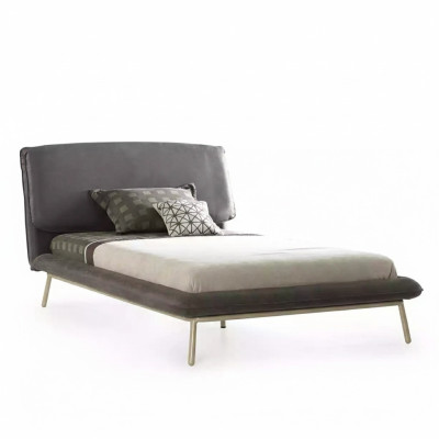 Bettrahmen Bett 100 cm Bettgestell Polsterbett Stoff Grau Jugendbett