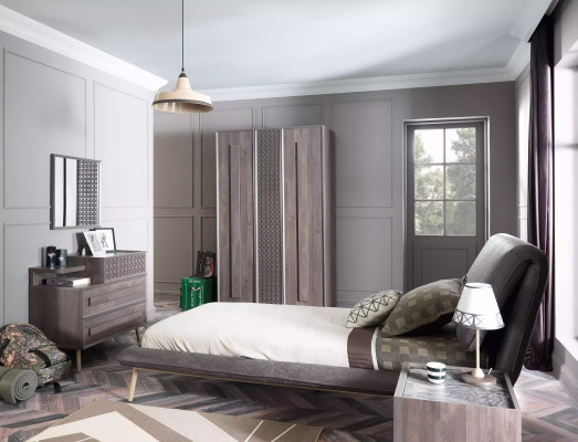 Komplete Jugendbett Kindermöbel Kinderzimmer Bett Holz Grau Set 5tlg
