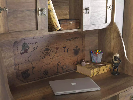 Garnitur Schreibtisch Set Pirat Holz Bücherregal Braun Kinderzimmer