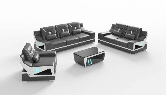 Luxus Sofagarnitur Komplette Couchgarnitur Schwarz Kunstleder Sofa 321