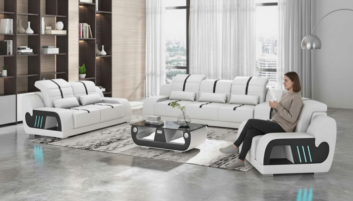 Couchgarnitur Luxus Sofagarnitur Komplette Weiß Kunstleder Sofa 321