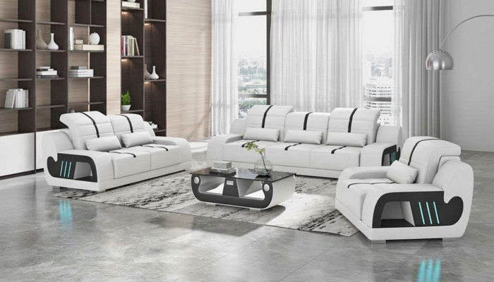 Couchgarnitur Luxus Sofagarnitur Komplette Weiß Kunstleder Sofa 321