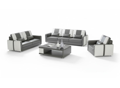 Komplette Sofa Sofagarnitur Luxus Couchgarnitur Grau Kunstleder 321