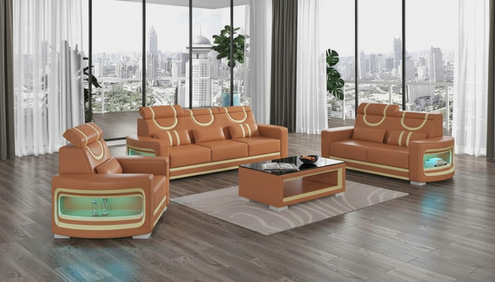Sofagarnitur Luxus Komplette Couchgarnitur Braun Kunstleder Sofa 321
