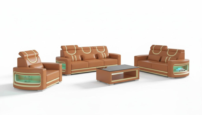 Sofagarnitur Luxus Komplette Couchgarnitur Braun Kunstleder Sofa 321