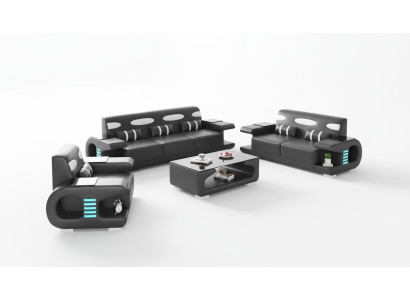 Couchgarnitur Sofagarnitur Ledersofas Sofa Komplette 3tlg Schwarz Set