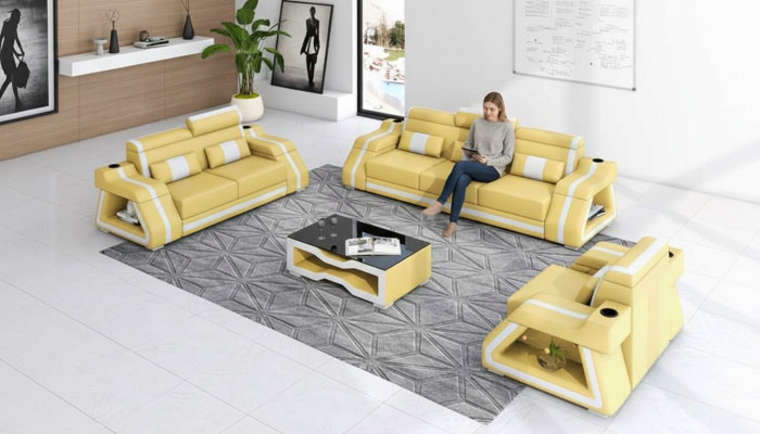 Ledersofas Komplette Couchgarnitur Sofagarnitur Sofa 3tlg Sofas Gelb