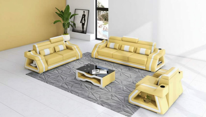 Ledersofas Komplette Couchgarnitur Sofagarnitur Sofa 3tlg Sofas Gelb