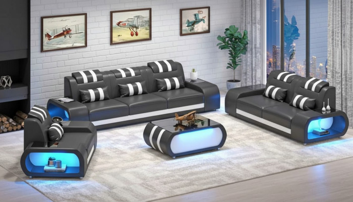 Couchgarnitur Zweisitzer Ledersofas Sessel Dreisitzer 3tlg Schwarz Set