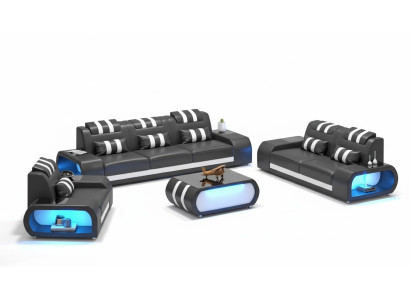 Couchgarnitur Zweisitzer Ledersofas Sessel Dreisitzer 3tlg Schwarz Set