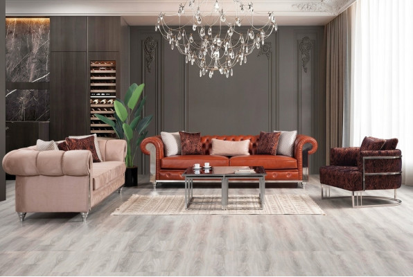 Chesterfield Sofagarnitur Dreisitzer Braun Couchgarnitur Polstersofa