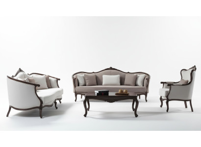 Sofagarnitur Dreisitzer Sessel Stoff Sofa Garnitur Grau Polstersofa couch