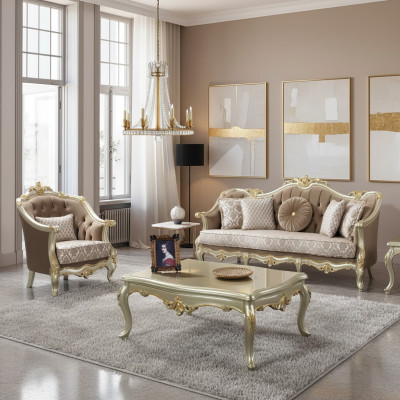 Couch Sofagarnitur Dreisitzer Sessel Sofa Garnitur Beige Polstersofa