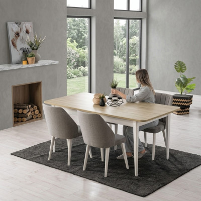 Essgruppe Garnitur Esszimmer Esstisch Set 7tlg Esszimmer Weiß Holz