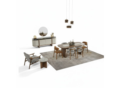 Essgruppe Garnitur Essecke Esstisch Set 9tlg Esszimmer Braun Holz Neu