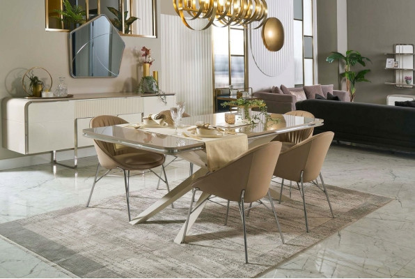 Essgruppe Esszimmermöbel Holz Esstisch Essecke Beige Esszimmer 9tlg