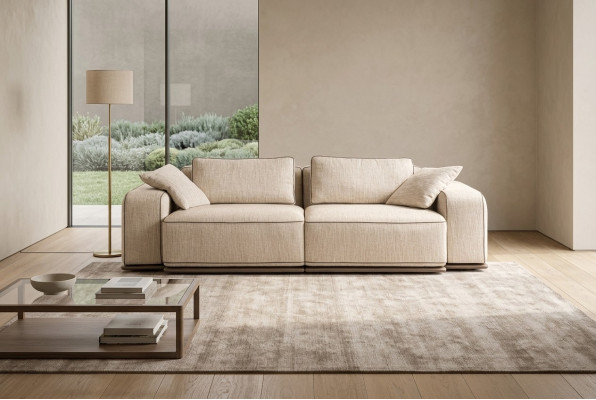 Couch Dreisitzer Modern Sofa 3 Sitz Beige Stoff Stoffsofa Polstersofa
