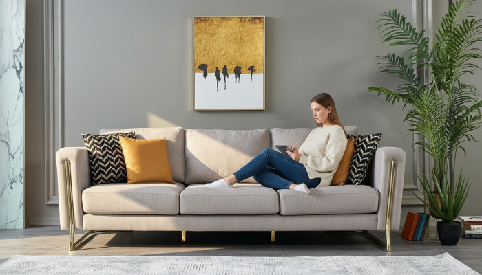 Dreisitzer Couch Sofa 3 Sitzer Grau Stoff Stoffsofa Polstersofa Modern