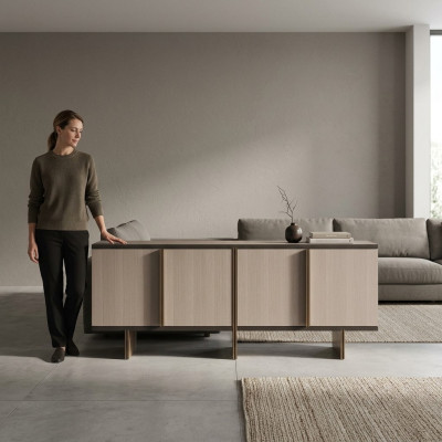 Sideboard Anrichte Kommode Holz Esszimmer Beige Schrank Holzschrank
