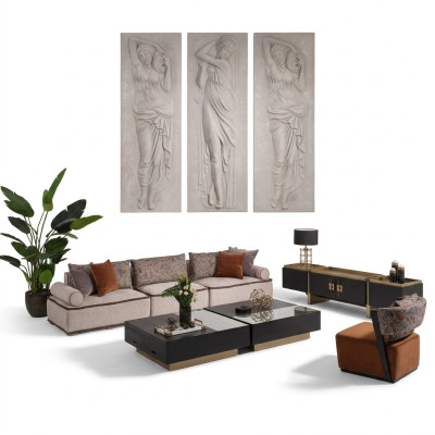 Großes Garnitur Wohnzimmer Stoffsofa Sessel Grau Set 5tlg Couch Tische