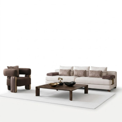 Komplette Couchgarnitur Sofa Sessel Braun Stoffsofa Polstersofa Tisch