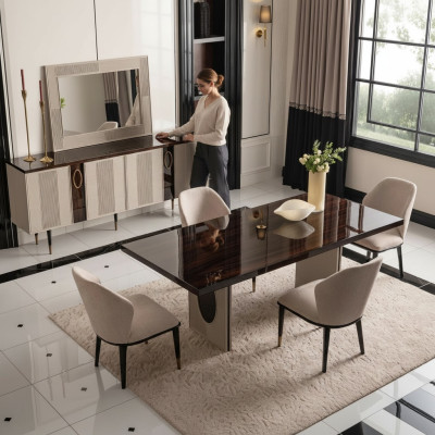 Luxus Esszimmer Essgruppe Essecke Esstisch Stühle Beige Set 9tlg Holz
