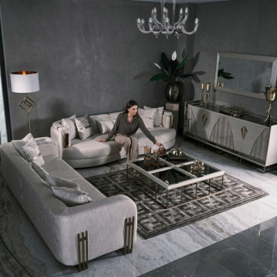 Komplette Couchgarnitur Dreisitzer Stoffsofa Set 8tlg Wohnzimmer Groß