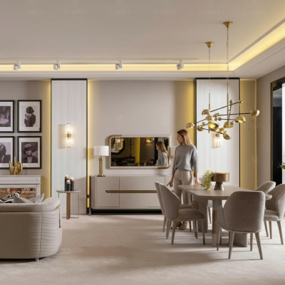 Esszimmer Garnitur Essecke Esstisch Stühle Set 9tlg Beige Essgruppe