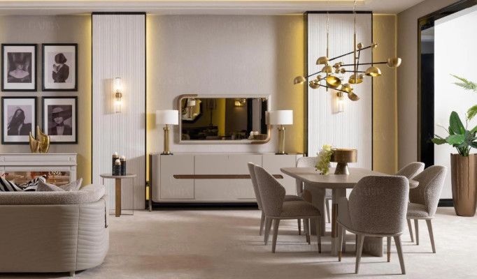 Esszimmer Garnitur Essecke Esstisch Stühle Set 9tlg Beige Essgruppe