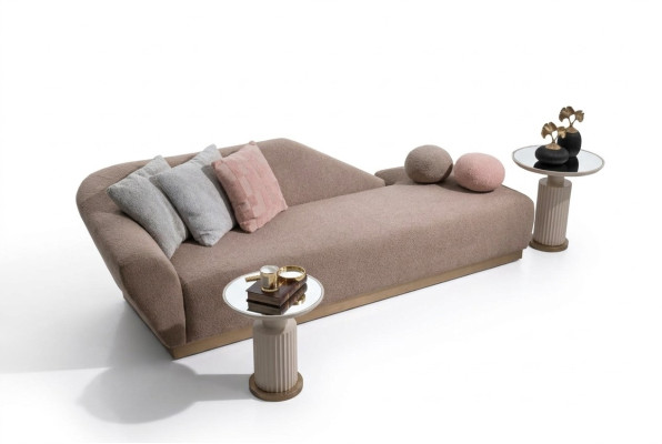 Chaiselongue Gruppe Sofa Beistelltische Polster Stoff Modern 3tlg Set