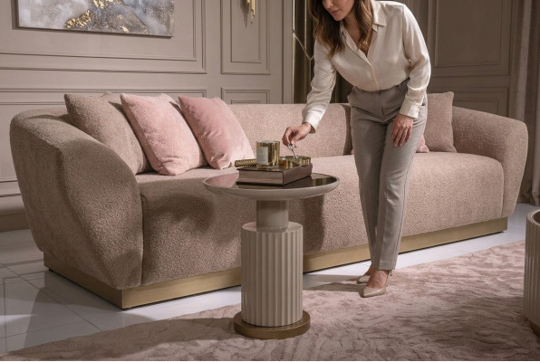 Beistelltisch Kaffeetisch Sofatisch Couchtisch Beige Wohnzimmer Glas