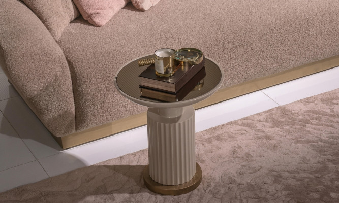 Beistelltisch Kaffeetisch Sofatisch Couchtisch Beige Wohnzimmer Glas