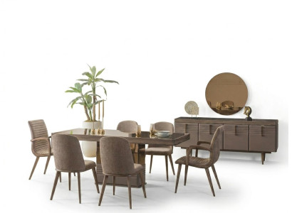 Luxus Essecke Esszimmer Esstisch Essgruppe Stühle Grau Holz Set 9tlg