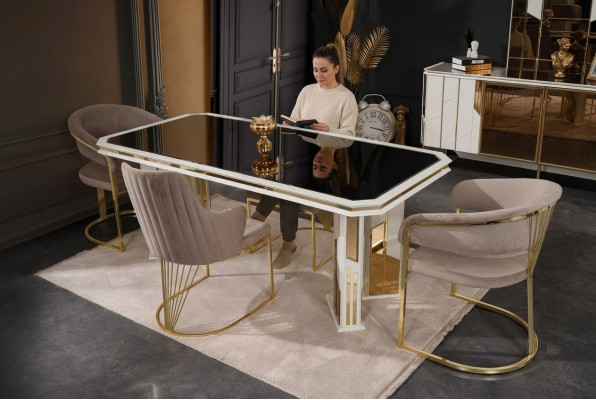 Luxus Esszimmer Garnitur Essgruppe Essecke Esstisch Stühle Beige 7tlg