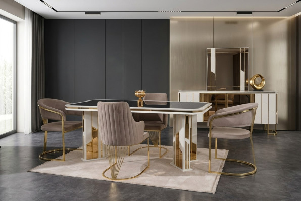 Luxus Esszimmer Garnitur Essgruppe Essecke Esstisch Stühle Beige 7tlg